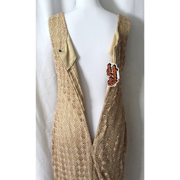 Vintage Handmade Crochet Floral Lace Midi Dress Champagne Beige Large - Picture 4 of 6